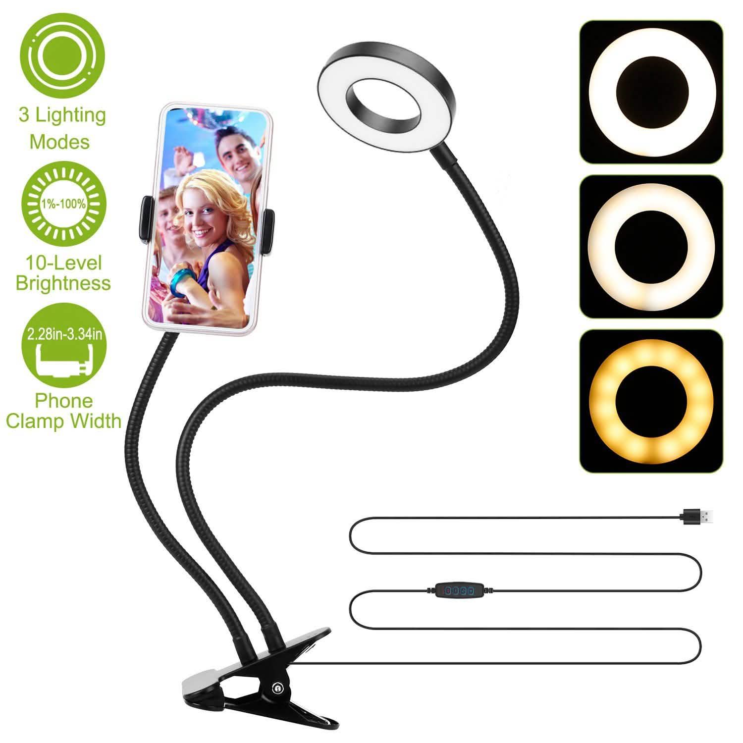 Selfie Ring with Phone Holder Clamp Mobile Accessories - Tophatter Daily Deals