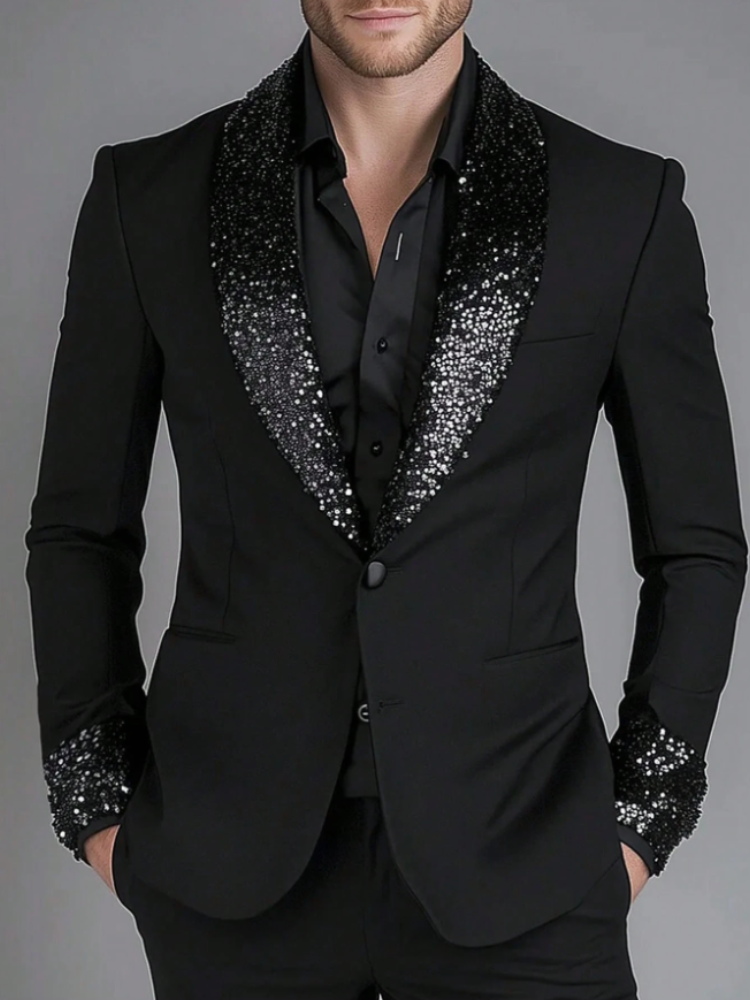 Lapel Sequin Slim Fit Groom Party Suits Men's Clothing - Tophatter Daily Deals