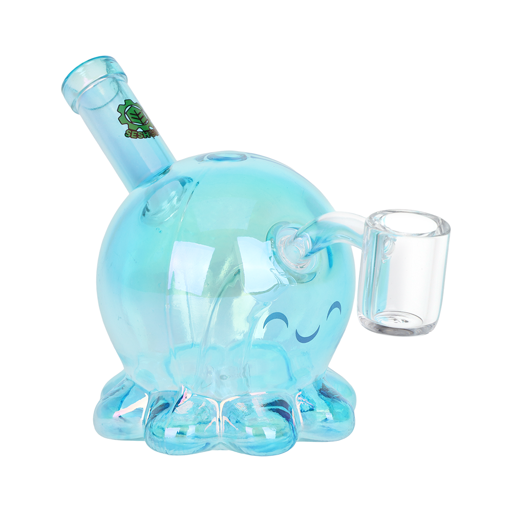 SeshGear Adorable Octopus Mini Dab Rig Transparent Neon Blue Glass Dab Rigs - Tophatter Daily Deals