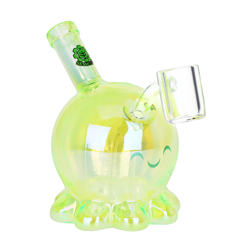 SeshGear Adorable Octopus Mini Dab Rig Transparent Lime Green Glass Dab Rigs - Tophatter Daily Deals
