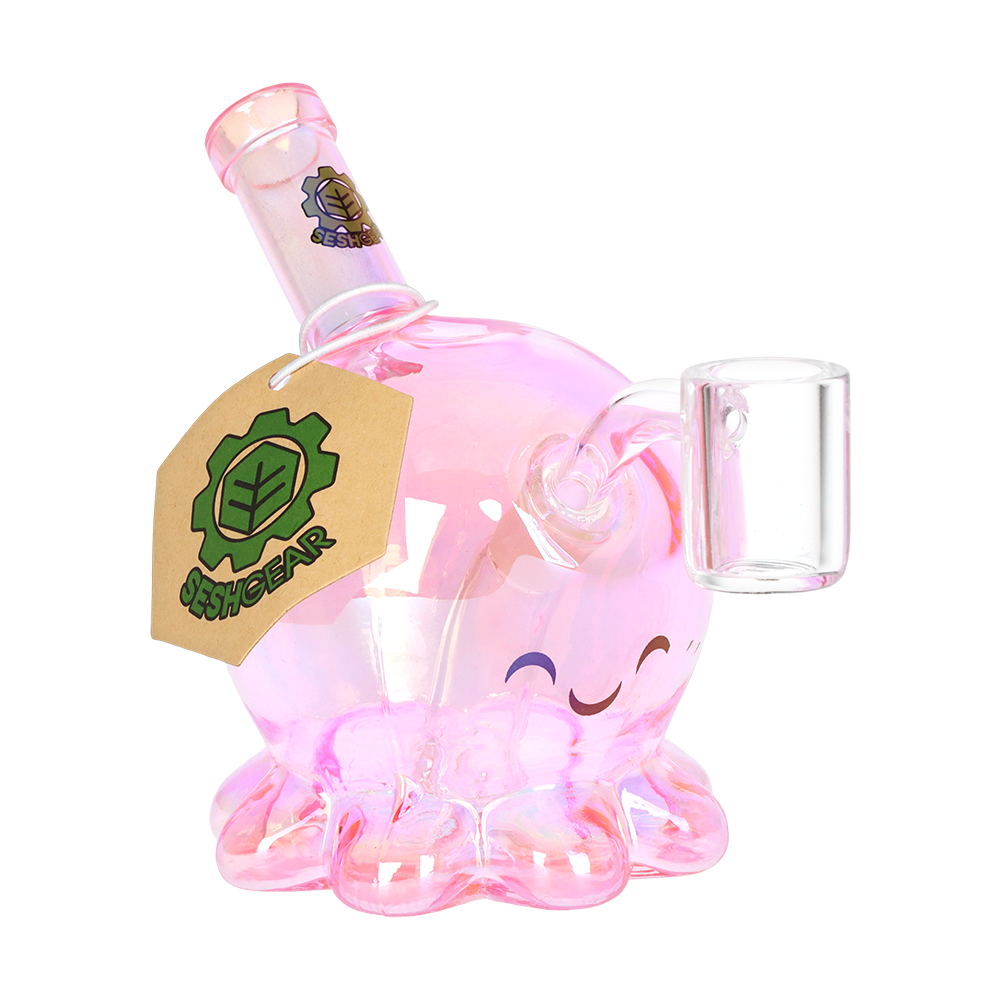 SeshGear Adorable Octopus Mini Dab Rig Transparent Pink Glass Dab Rigs - Tophatter Daily Deals