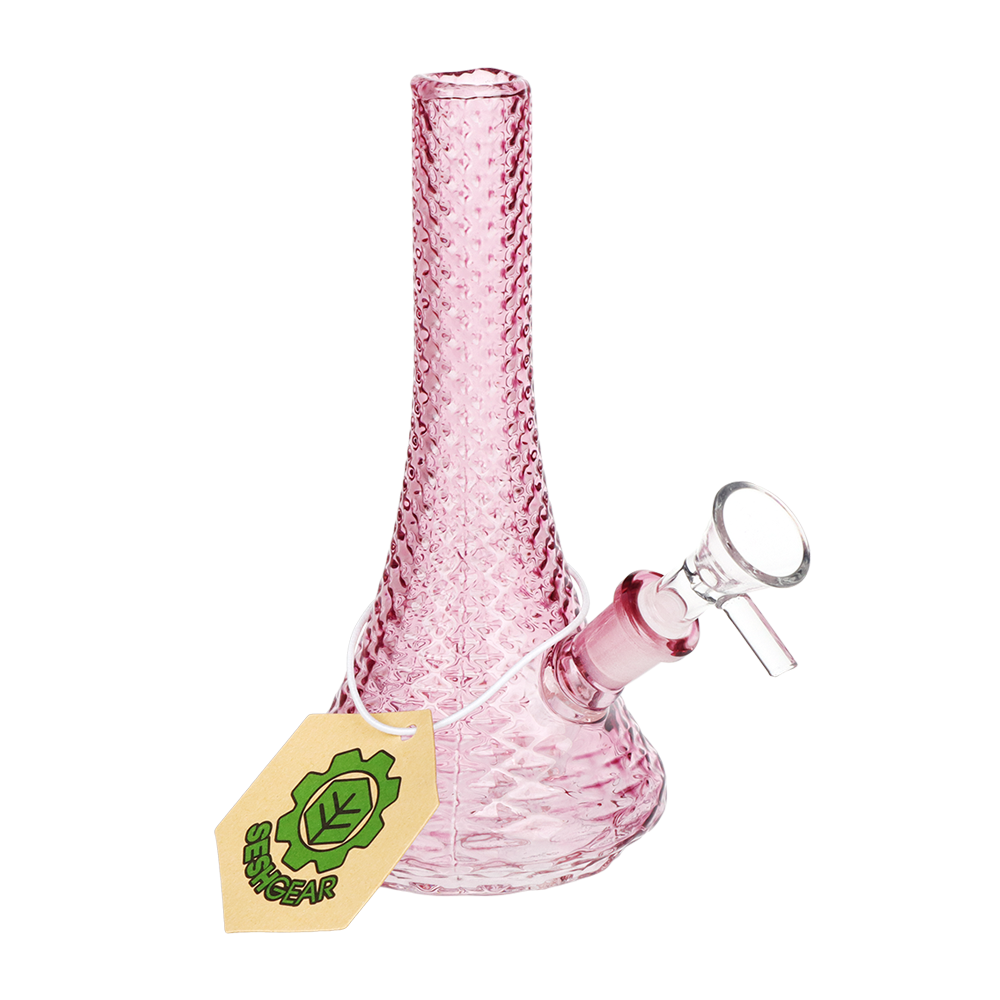 SeshGear Art Deco Mini Beaker Bong Transparent Pink Glass Bongs - Tophatter Daily Deals