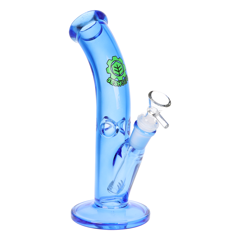 SeshGear Lean Back Bent Tube Bong Transparent Blue Glass Bongs - Tophatter Daily Deals