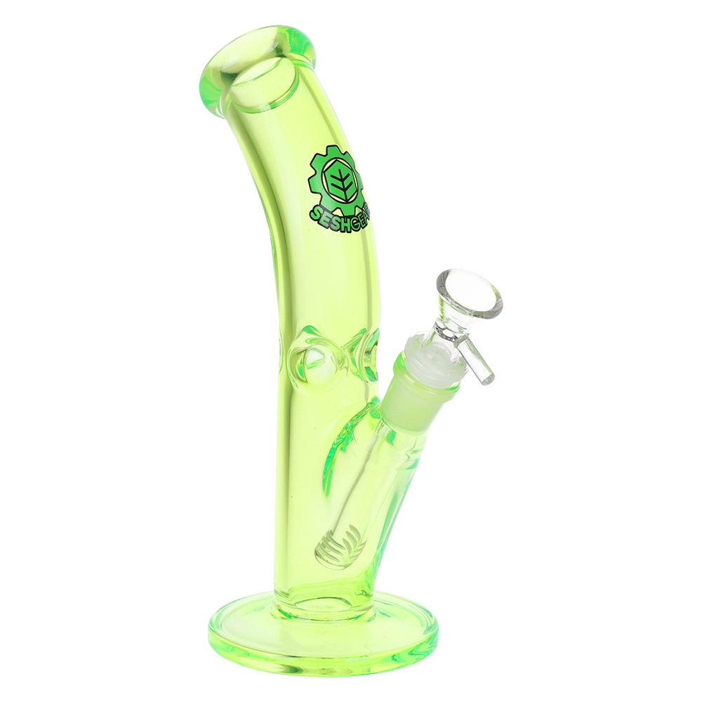 SeshGear Lean Back Bent Tube Bong Transparent Lime Green Glass Bongs - Tophatter Daily Deals