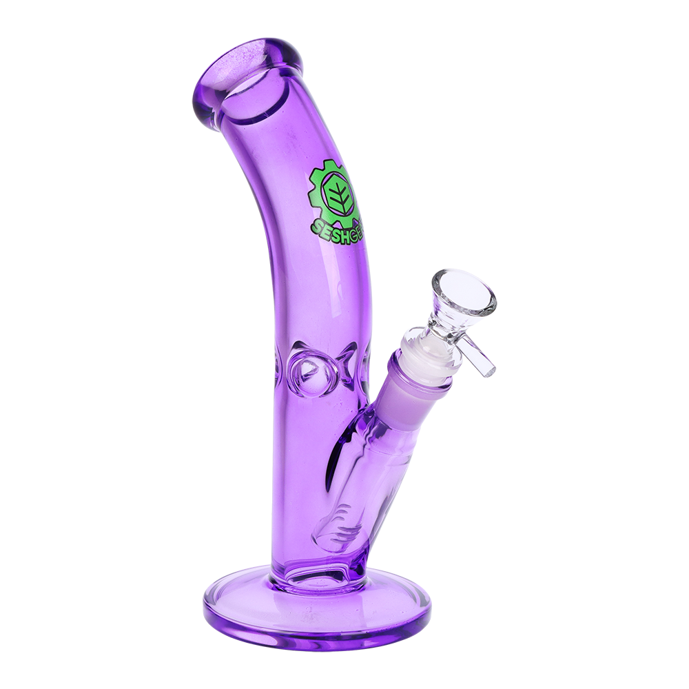 SeshGear Lean Back Bent Tube Bong Transparent Purple Glass Bongs - Tophatter Daily Deals