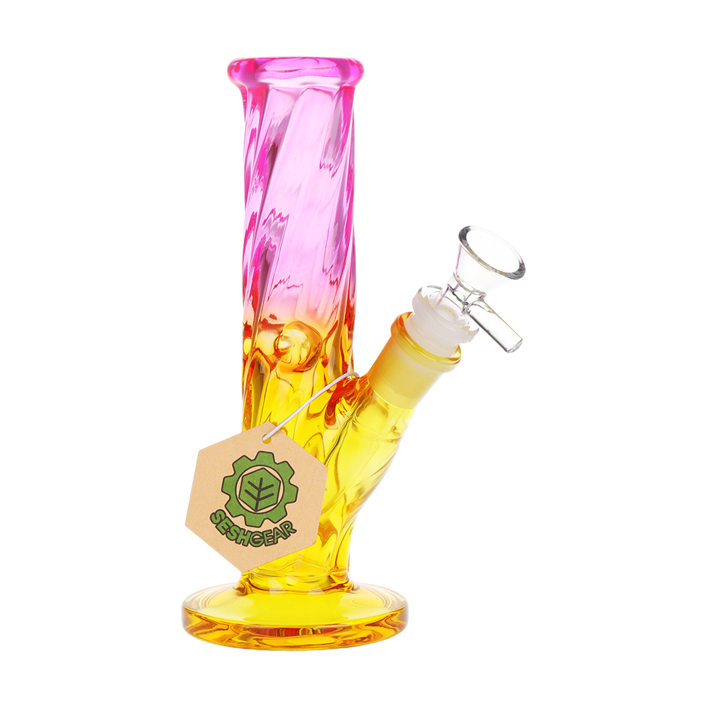 SeshGear Ombre Twist Straight Tube Bong Pink Yellow Gradient Bongs - Tophatter Daily Deals
