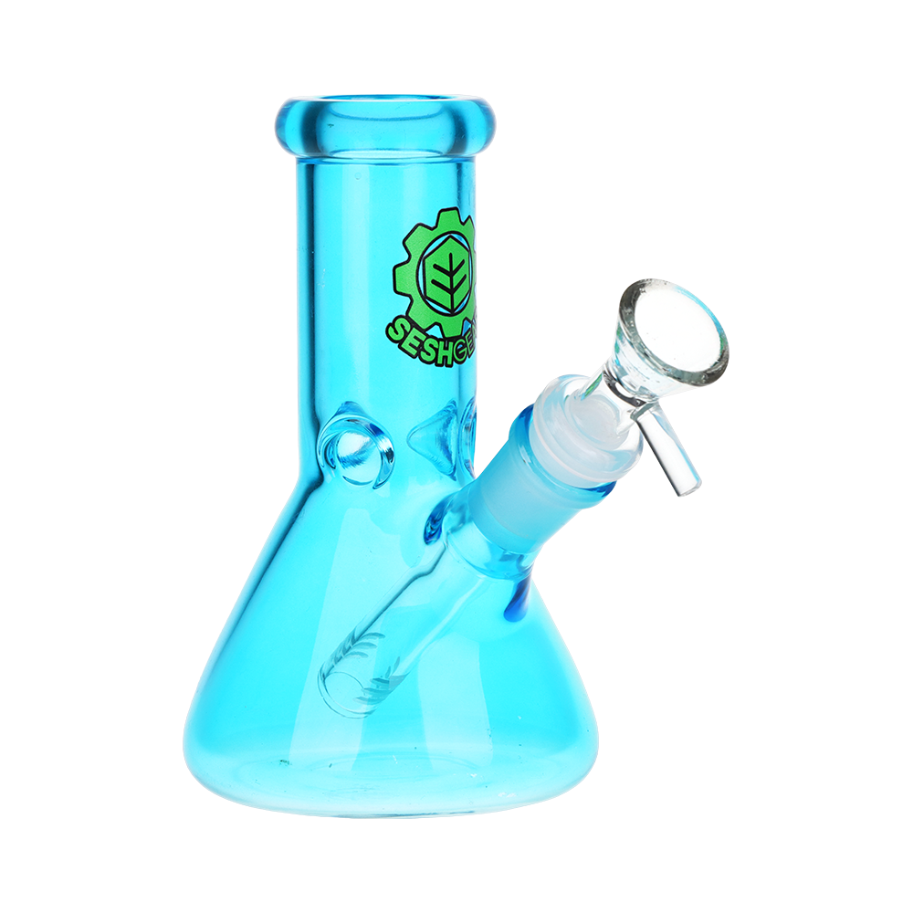 SeshGear Shorty Beaker Bong Transparent Neon Blue Glass Bongs - Tophatter Daily Deals
