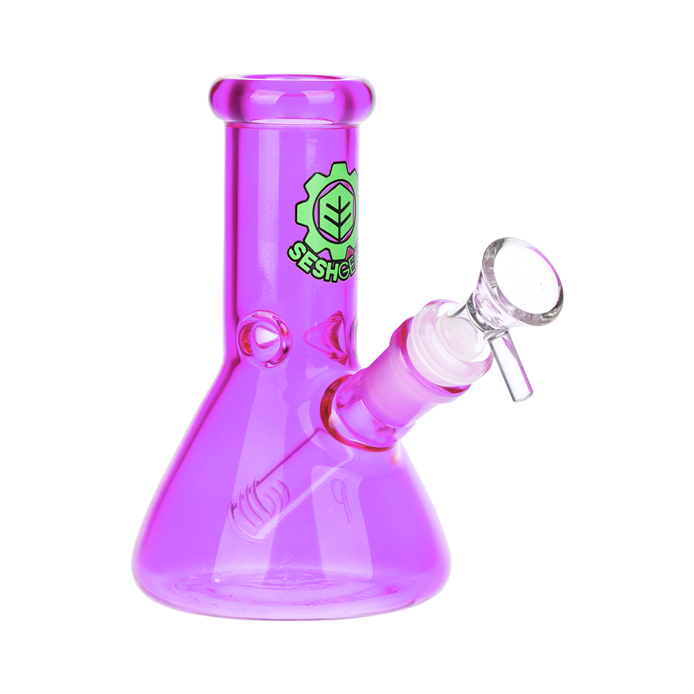 SeshGear Shorty Beaker Bong Transparent Fuchsia Glass Bongs - Tophatter Daily Deals
