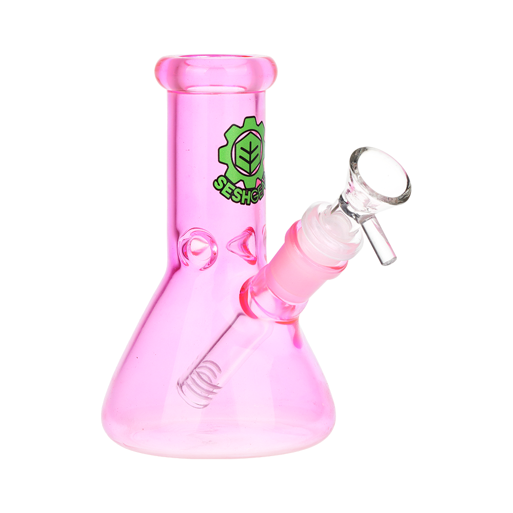 SeshGear Shorty Beaker Bong Transparent Pink Glass Bongs - Tophatter Daily Deals