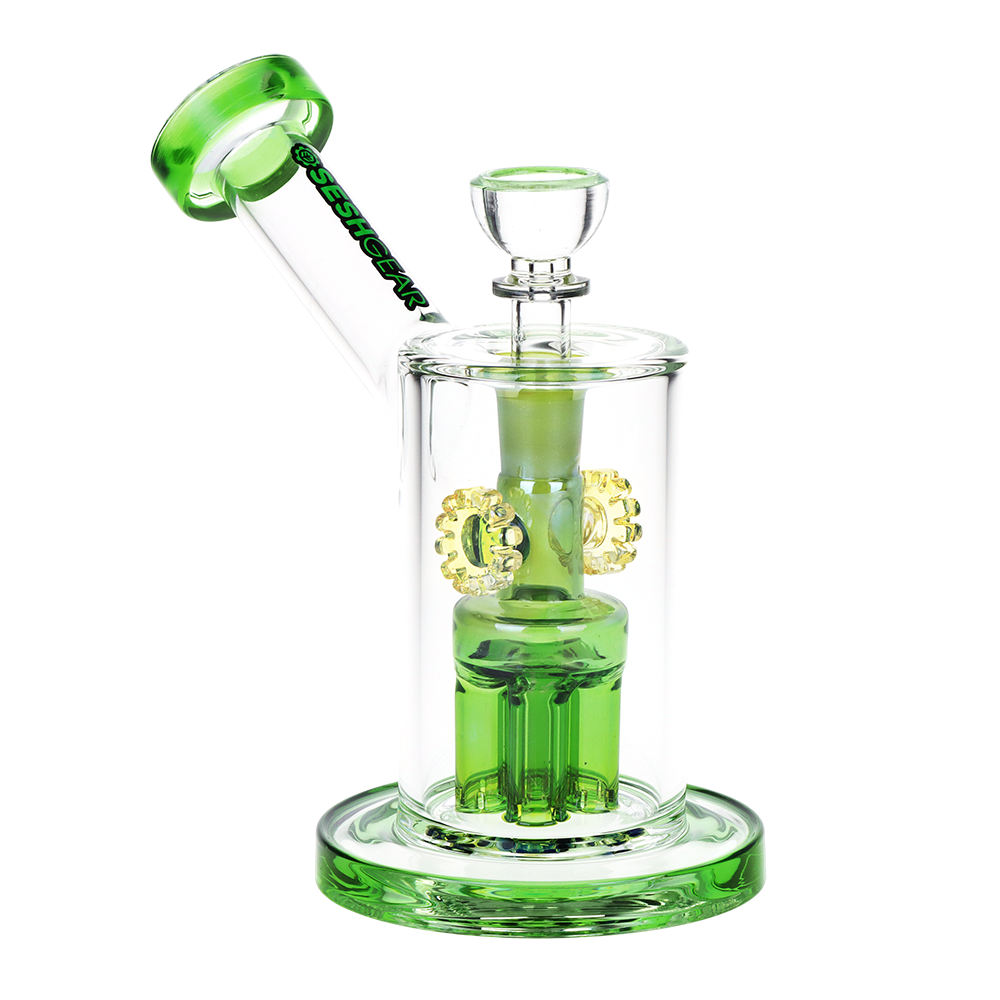 SeshGear Steampunk Gears Bong Transparent Green Glass Bongs - Tophatter Daily Deals