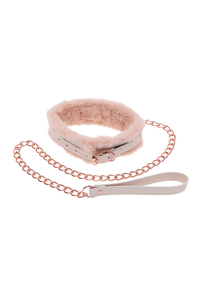 Sex & Mischief - Peaches 'N CreaMe - Faux Fur Collar & Leash - Peach/Rose Gold BDSM - Tophatter Daily Deals