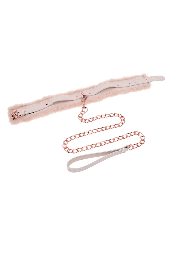 Sex & Mischief - Peaches 'N CreaMe - Faux Fur Collar & Leash - Peach/Rose Gold BDSM - Tophatter Daily Deals