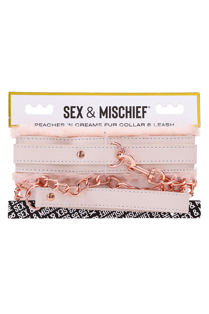 Sex & Mischief - Peaches 'N CreaMe - Faux Fur Collar & Leash - Peach/Rose Gold BDSM - Tophatter Daily Deals