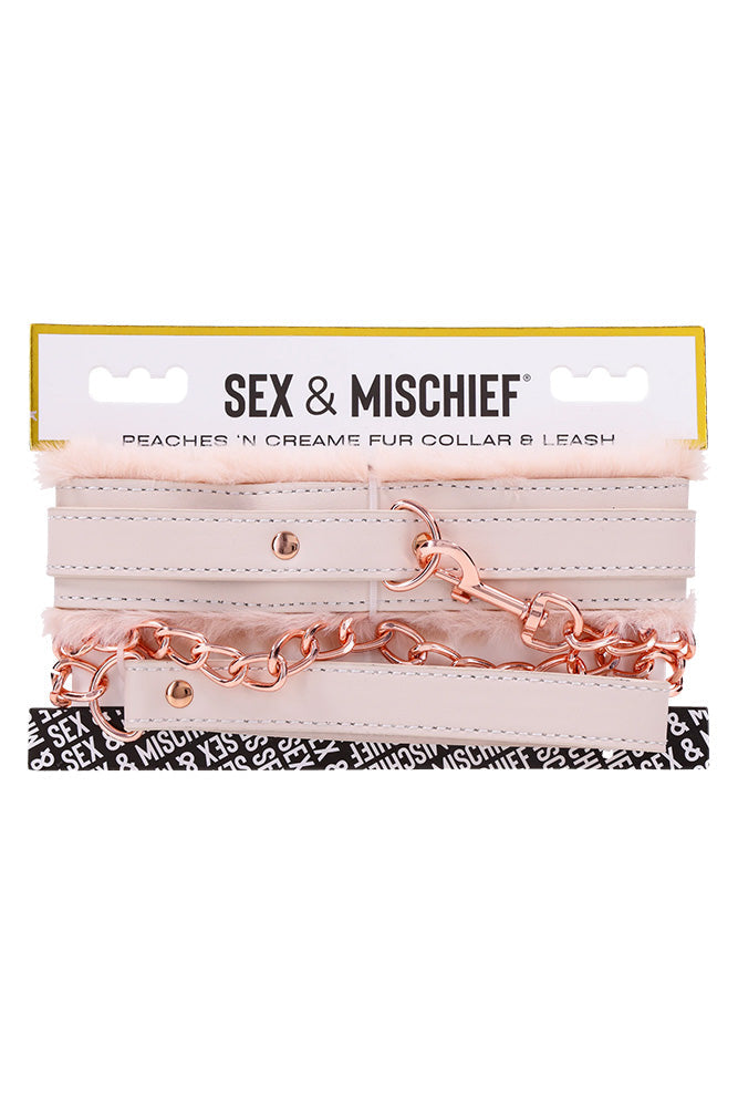 Sex & Mischief - Peaches 'N CreaMe - Faux Fur Collar & Leash - Peach/Rose Gold BDSM - Tophatter Daily Deals