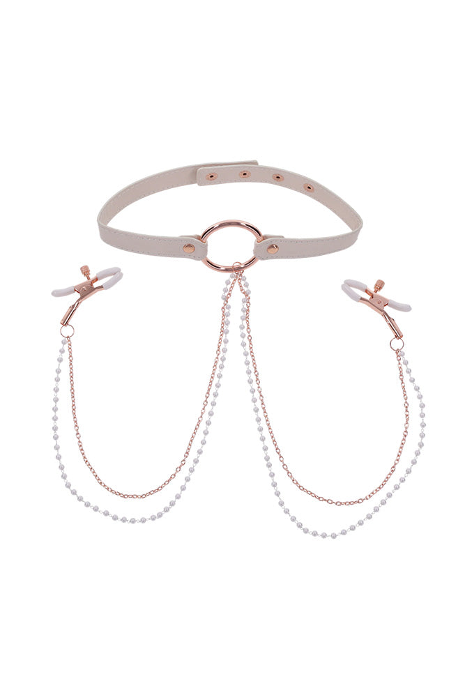 Sex & Mischief - Peaches 'N CreaMe - Collar With Nipple Clamps - Peach/Rose Gold BDSM - Tophatter Daily Deals