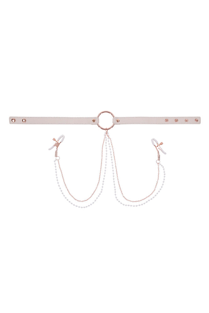Sex & Mischief - Peaches 'N CreaMe - Collar With Nipple Clamps - Peach/Rose Gold BDSM - Tophatter Daily Deals