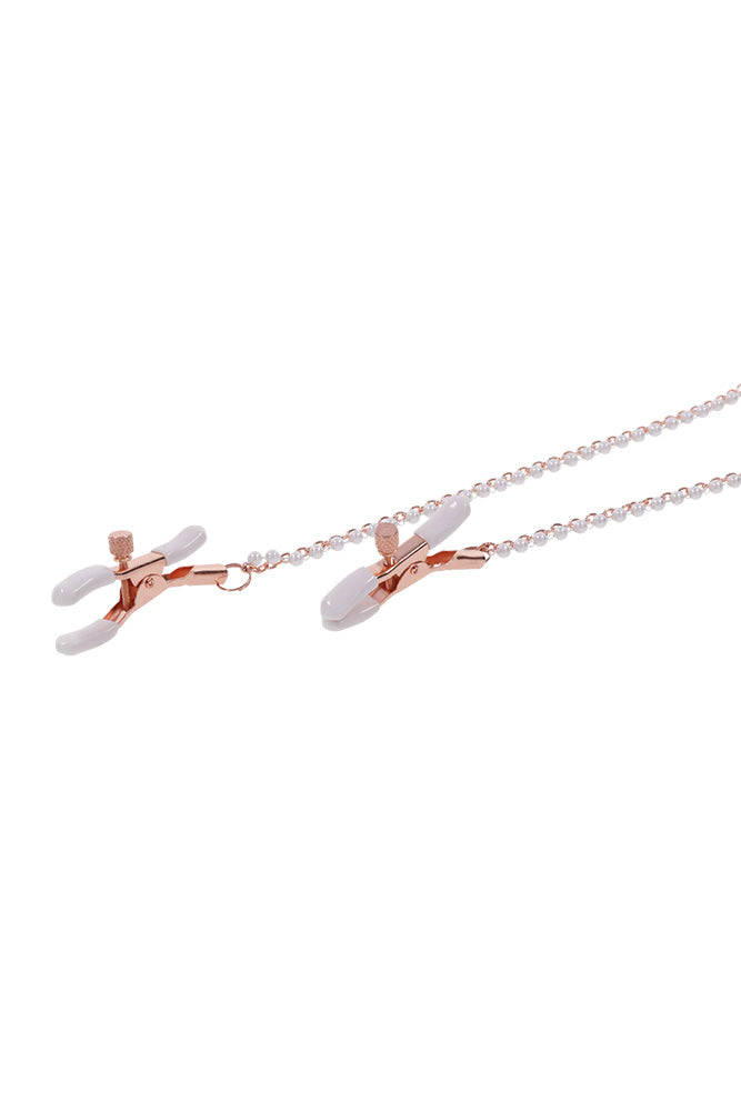 Sex & Mischief - Peaches 'N CreaMe - Collar With Nipple Clamps - Peach/Rose Gold BDSM - Tophatter Daily Deals