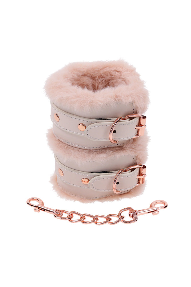 Sex & Mischief - Peaches 'N CreaMe - Faux Fur Handcuffs - Peach/Rose Gold BDSM - Tophatter Daily Deals