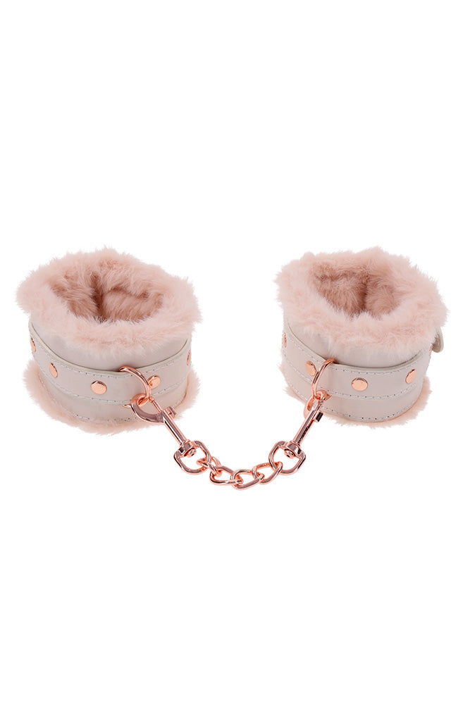 Sex & Mischief - Peaches 'N CreaMe - Faux Fur Handcuffs - Peach/Rose Gold BDSM - Tophatter Daily Deals