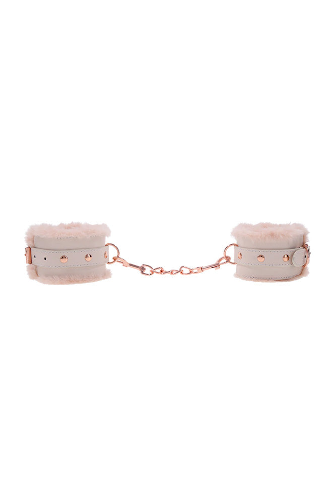Sex & Mischief - Peaches 'N CreaMe - Faux Fur Handcuffs - Peach/Rose Gold BDSM - Tophatter Daily Deals