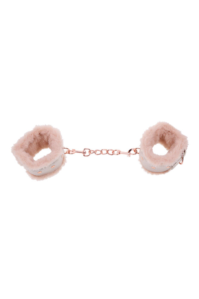 Sex & Mischief - Peaches 'N CreaMe - Faux Fur Handcuffs - Peach/Rose Gold BDSM - Tophatter Daily Deals