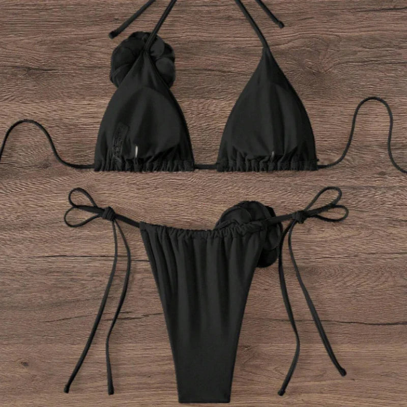 Sexy 3D Floral Halter Bikini For Women Swimwear - Tophatter Daily Deals