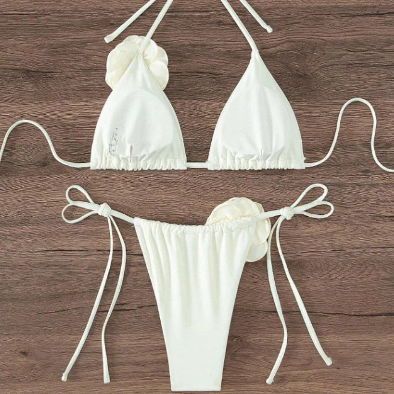 Sexy 3D Floral Halter Bikini For Women Swimwear - Tophatter Daily Deals