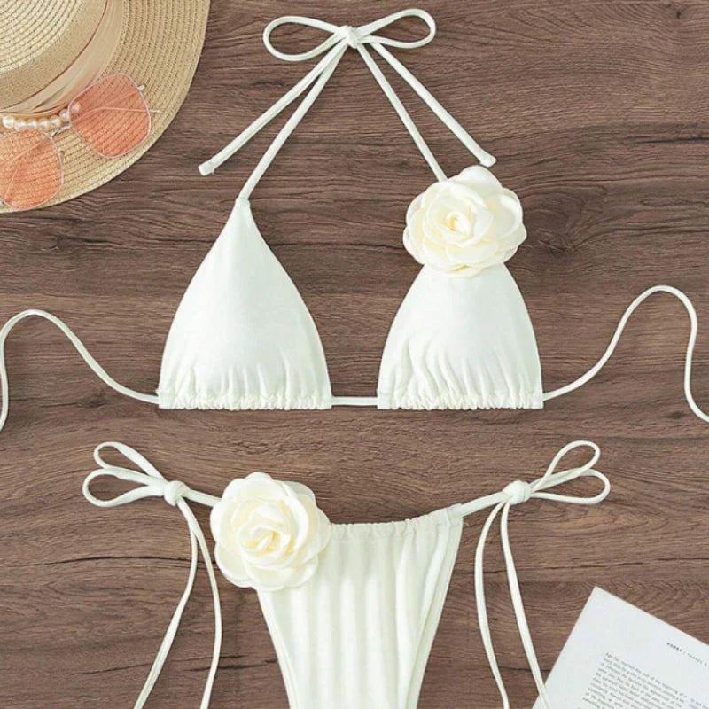 Sexy 3D Floral Halter Bikini For Women Swimwear - Tophatter Daily Deals