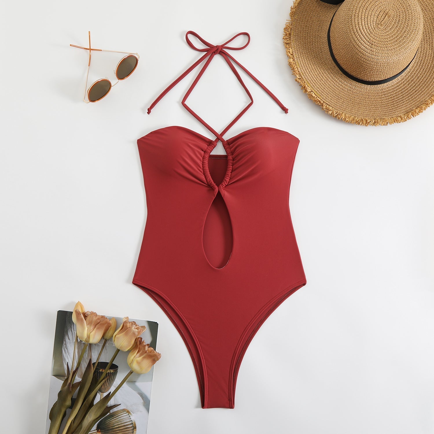 Sexy Halter Top Bikinis Bandeau Swimwear Wine Red Swimwear - Tophatter Daily Deals