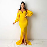 Sexy Off Shoulder Bodycon Party Dress Yellow Women's Dresses - Tophatter Daily Deals