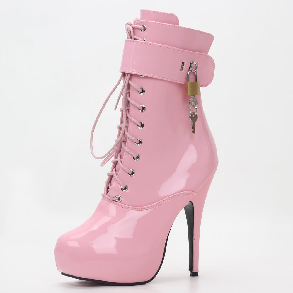 Sexy Single Boots Lace-Up Platform Ankle Short Boots Pink heels - Tophatter Daily Deals