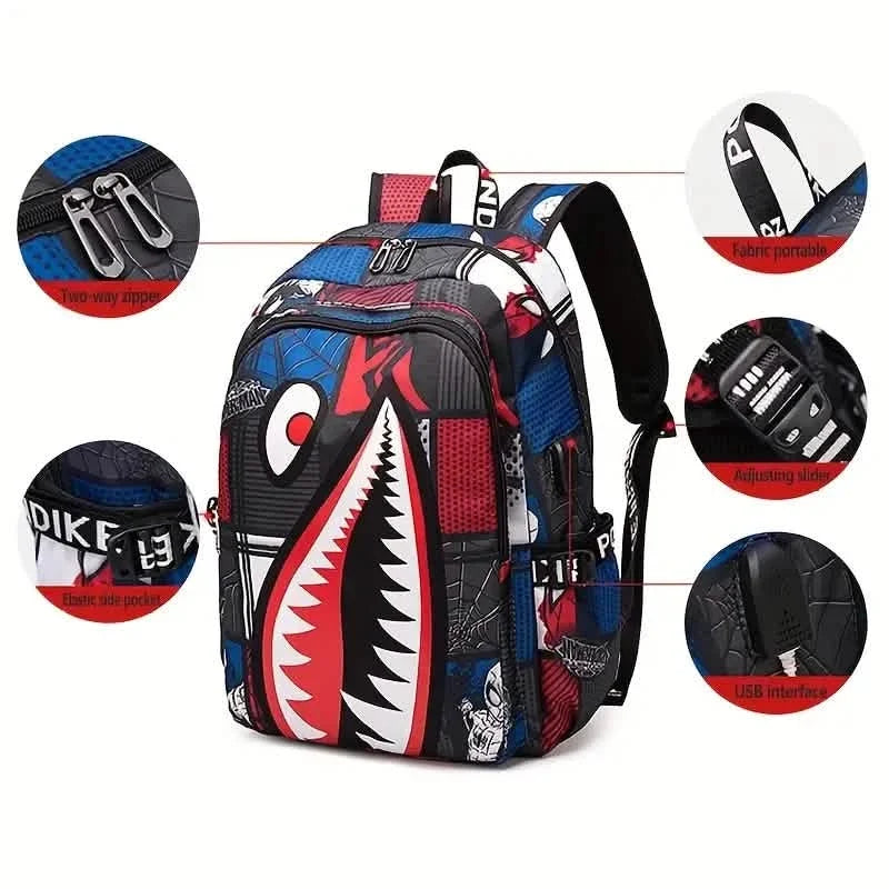 Patterned Shark Nylon Student Backpack Handbags & Wallets - Tophatter Daily Deals