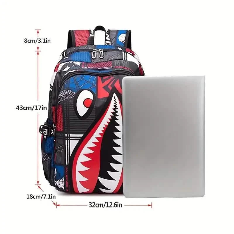 Patterned Shark Nylon Student Backpack Handbags & Wallets - Tophatter Daily Deals