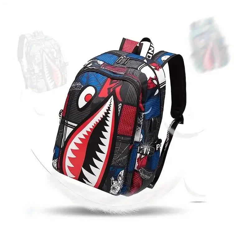 Patterned Shark Nylon Student Backpack Handbags & Wallets - Tophatter Daily Deals