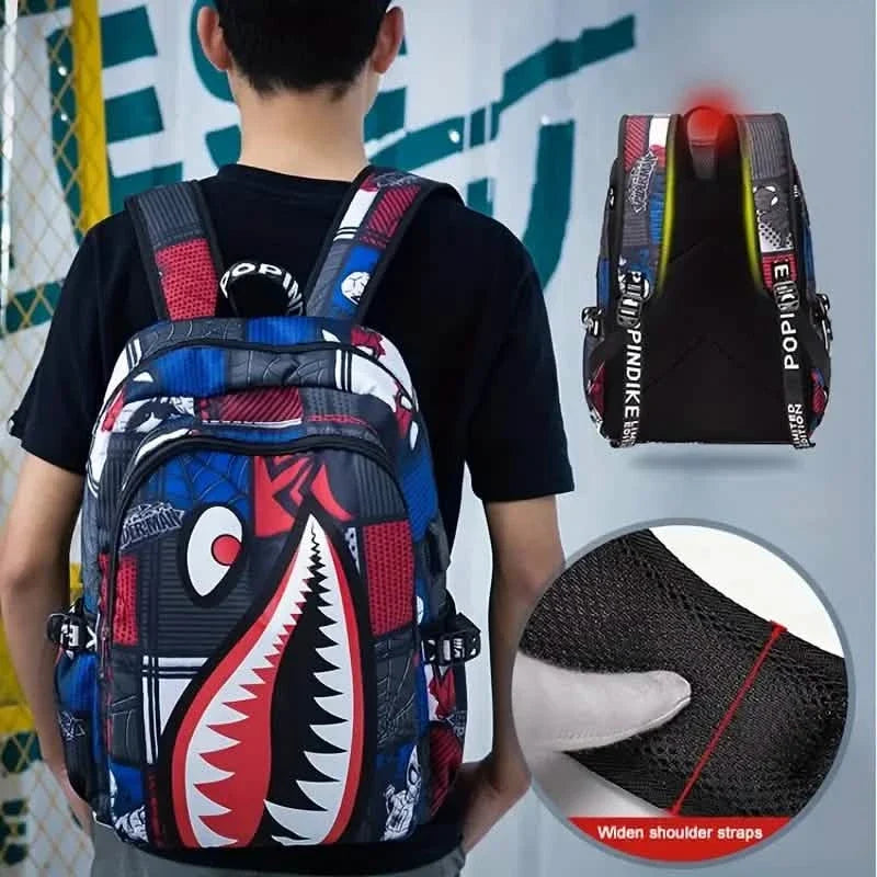 Patterned Shark Nylon Student Backpack Handbags & Wallets - Tophatter Daily Deals
