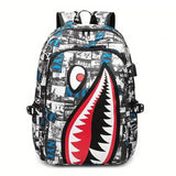 Patterned Shark Nylon Student Backpack NYC Charging Version Handbags & Wallets - Tophatter Daily Deals