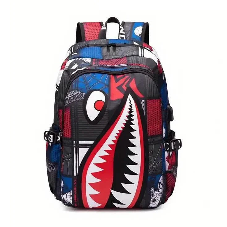 Patterned Shark Nylon Student Backpack Starscream Charging Version Handbags & Wallets - Tophatter Daily Deals