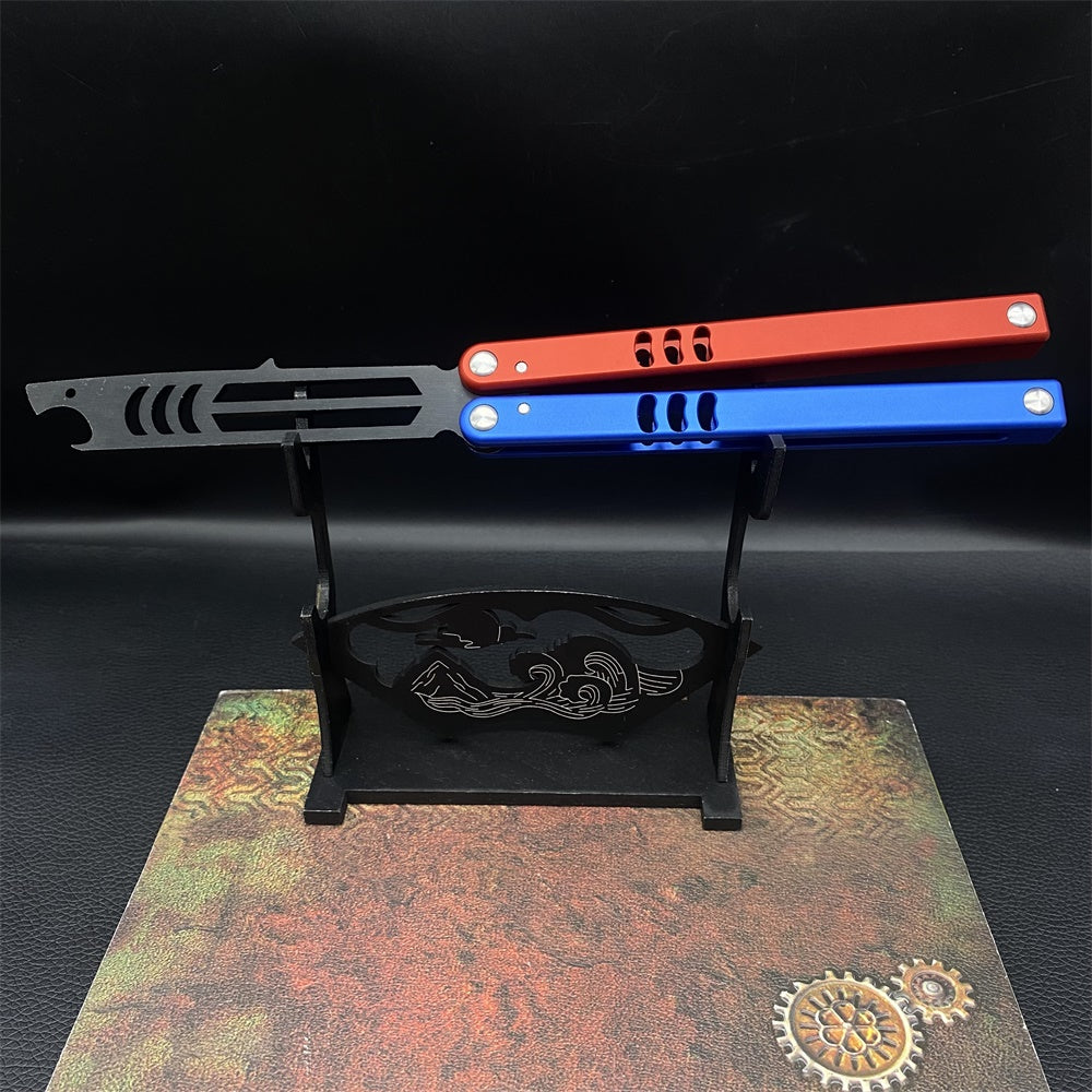 CNC Cutting High-End Shark Head Butterfly Knife Balisong Trainer Bottle Opener One-Body Trainer B & Stand - Tophatter Daily Deals