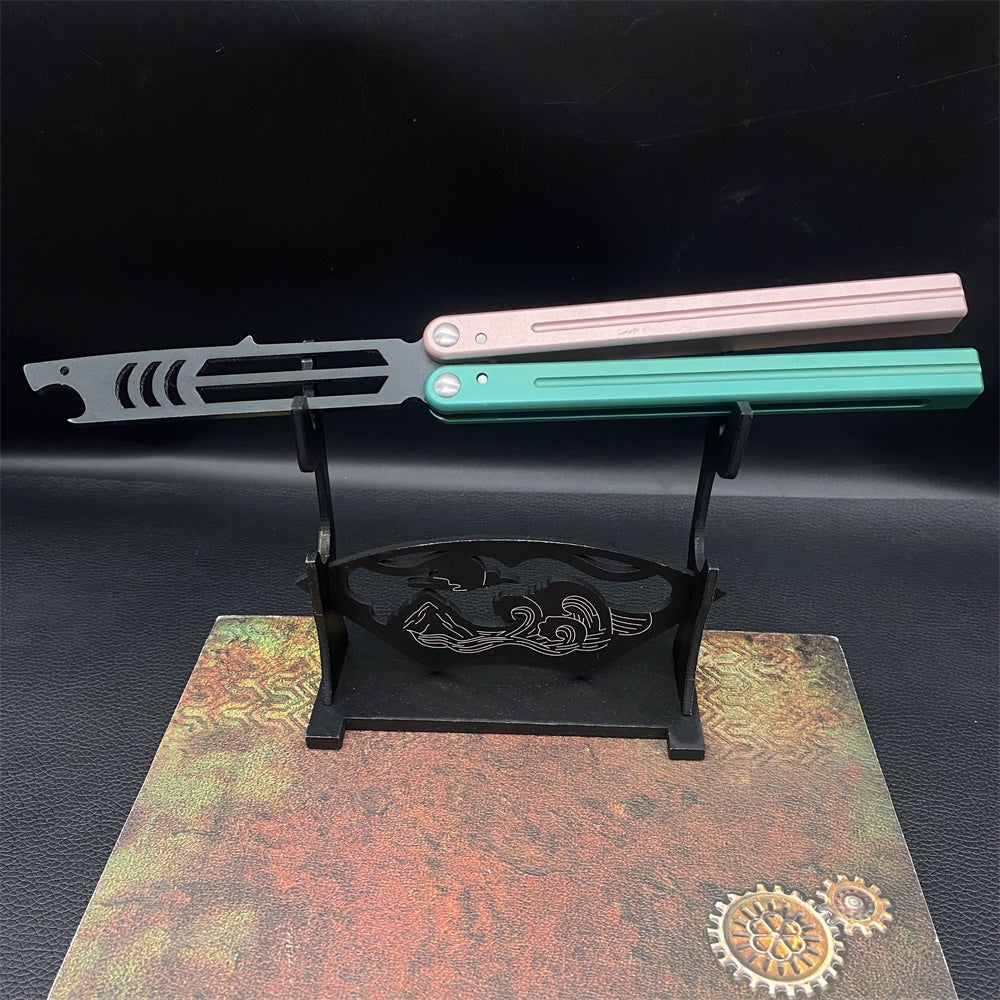 CNC Cutting High-End Shark Head Butterfly Knife Balisong Trainer Bottle Opener One-Body Trainer A & Stand - Tophatter Daily Deals