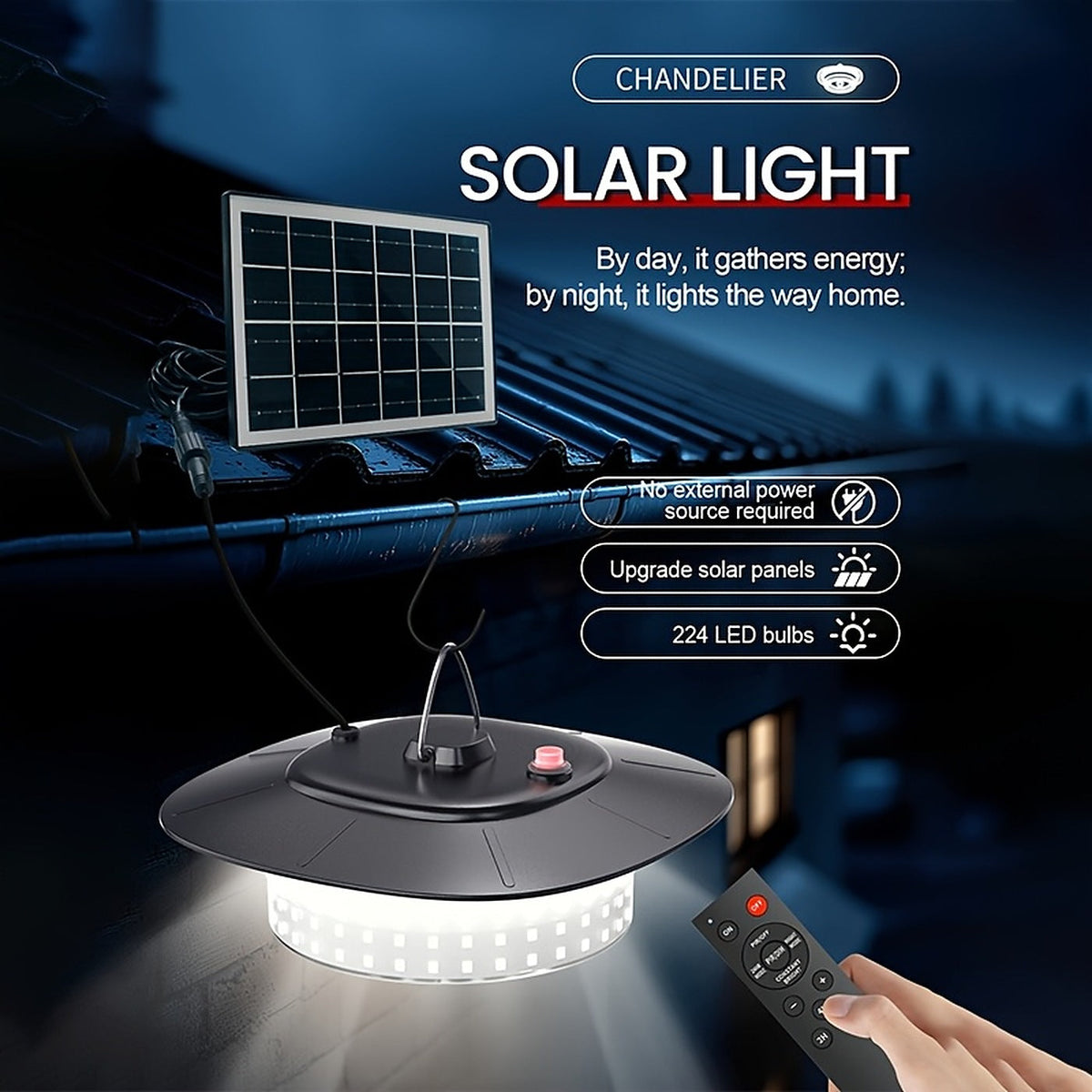 Solar Shed Light with Remote, 224 LED Pendant Work Light with Motion Sensor Solar Outdoor Lights - Tophatter Daily Deals