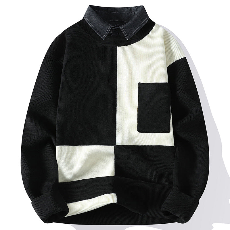 Fashion Shirt Fake Collar Knit Pullovers Black Men's Clothing - Tophatter Daily Deals