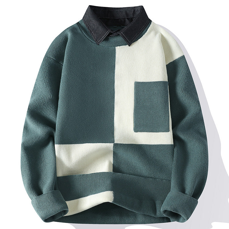 Fashion Shirt Fake Collar Knit Pullovers Grey Men's Clothing - Tophatter Daily Deals