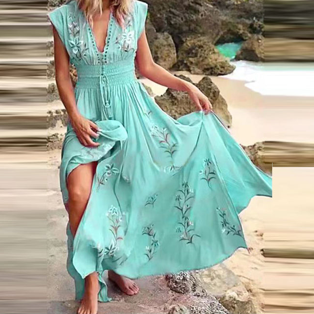Fashion Sexy Slim Floral Skirt Sky Blue Midi Dresses - Tophatter Daily Deals