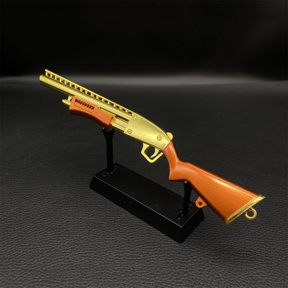 Miniature Metal Golden Plated Pump Shotgun 17.5CM/6.8" With Metal Stand - Tophatter Daily Deals