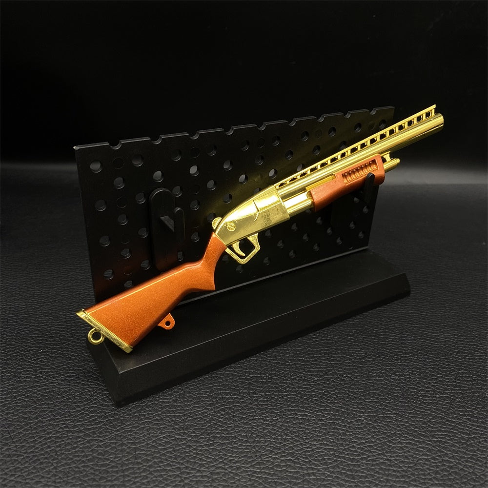 Miniature Metal Golden Plated Pump Shotgun 17.5CM/6.8" With Plastic Stand - Tophatter Daily Deals