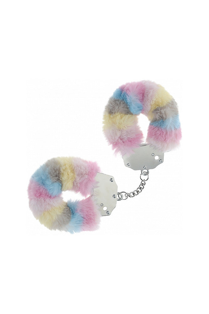 Ouch by Shots Toys - Heavy Duty Fluffy Handcuffs Pastel Rainbow BDSM - Tophatter Daily Deals