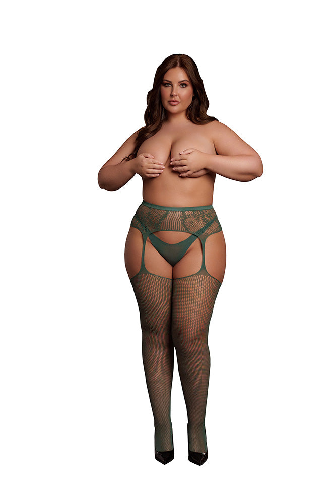 Shots Toys - Le Désir - DES051 - Fishnet & Lace Garterbelt Stockings - Various Colors & Sizes Green OSXL Lingerie - Tophatter Daily Deals
