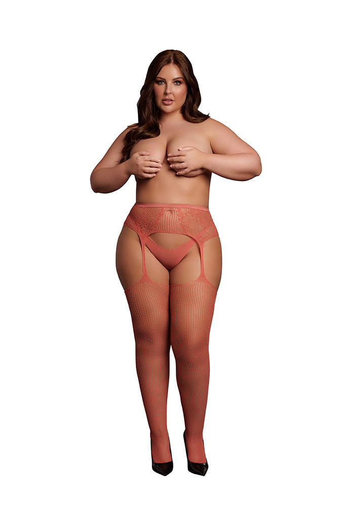 Shots Toys - Le Désir - DES051 - Fishnet & Lace Garterbelt Stockings - Various Colors & Sizes Red OSXL Lingerie - Tophatter Daily Deals