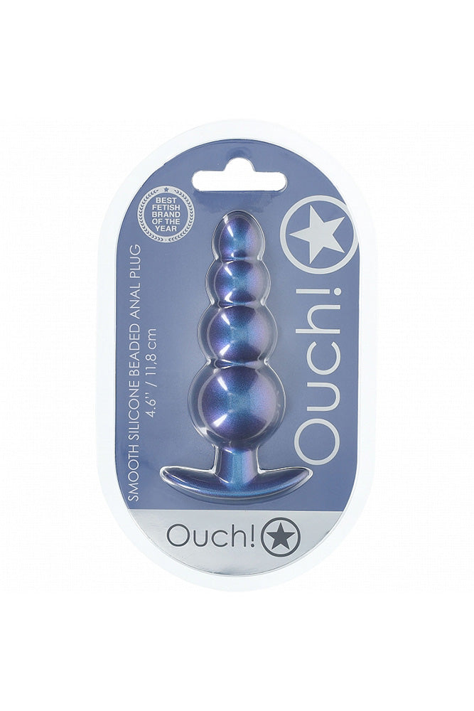 Ouch by Shots Toys - Beaded Silicone Anal Plug - Metallic Blue Sex Toy - Tophatter Daily Deals
