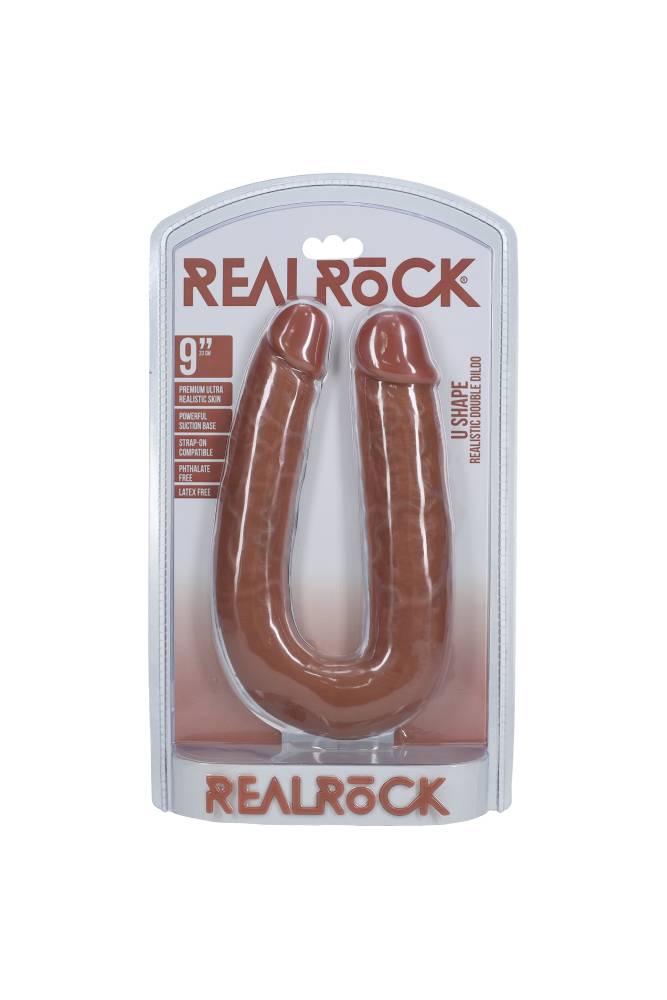 Shots Toys - RealRock - U Shaped Double Penetration Dildo - Various Sizes & Colors 9 inch Tan Sex Toy - Tophatter Daily Deals